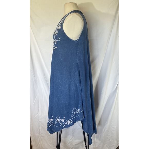 Boho Denim Full Hippie Chic Summer Beach White Embroidered Paisley Floral M/L - Picture 4 of 11